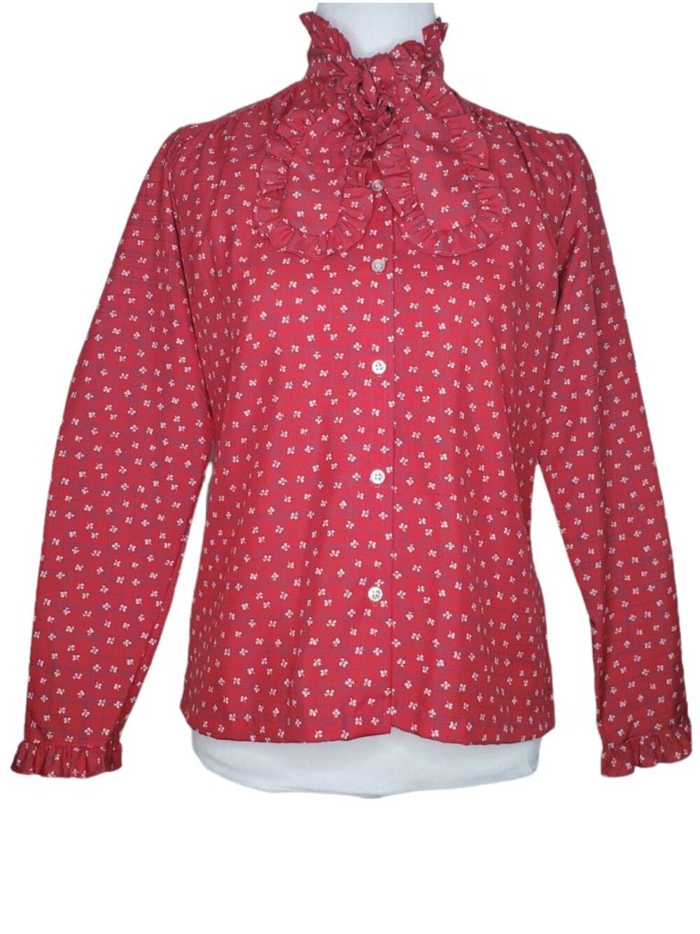 Vintage Lucky Winner Blouse Size S/M Equestrian Ruffle Collar Cottagecore 70s